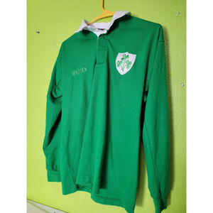 1918 O'NEILLS COTTON IRELAND Rugby Polo Shirt Made In Ireland- Green Long Sleeve